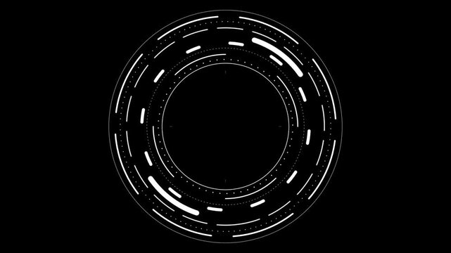 Futuristic circular HUD interface element with white digital lines for high tech motion graphics projects