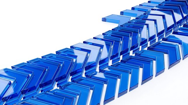 Overlapping 3D Transparent Blue Glass Chevron Arrows Pattern