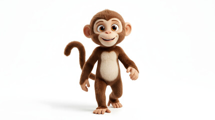 Cute cartoon monkey character standing on white background