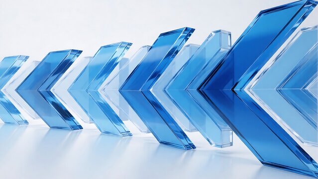 Overlapping 3D Transparent Blue Glass Chevron Arrows Pattern