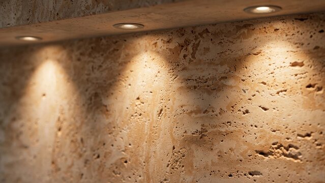 Textured Wall Illuminated by Recessed Ceiling Spotlights.