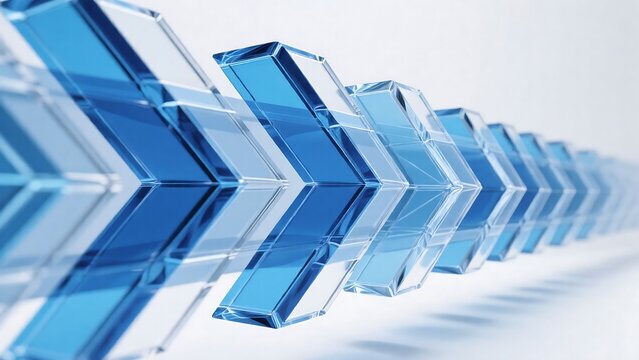 Overlapping 3D Transparent Blue Glass Chevron Arrows Pattern