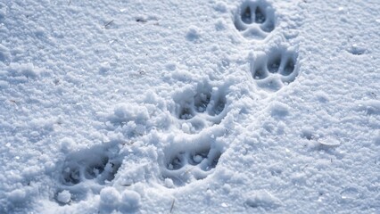 Fototapeta premium Animal Paw Prints Left in Fresh Snow During Winter Season.