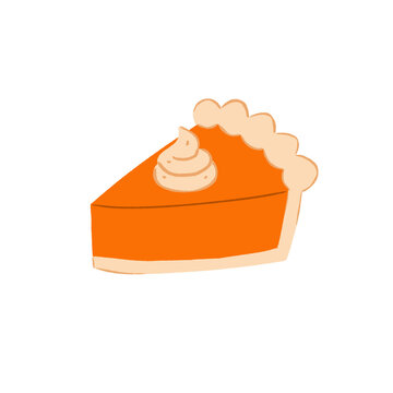 Cute pumpkin pie slice with whipped cream illustration isolated on white background