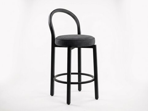 Modern minimalist bar stool with black frame and textured dark grey seat