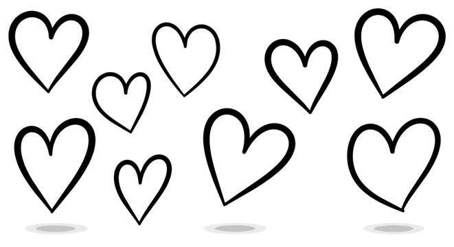 Collection of Hand-Drawn Heart Shapes for Valentines Day.