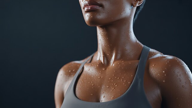 Profuse sweat droplets on a female athletes skin after an intense and strenuous workout