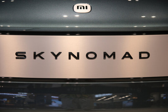 Shanghai,China-August 1st 2026: Xiaomi SKYNOMAD car brand logo close up