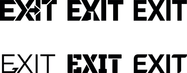 Exit typography sign logo vector set featuring black bold text minimalist letters stencil cuts arrows and emergency way out creative graphic typography design elements © MstAduri