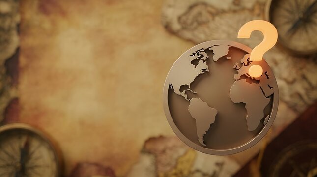 A 3D Conceptual Image of a World Globe With a Question Mark Rendered With Shallow Depth of Field Symbolizing Global Questions Uncertainty and Exploration world with question mark 3d conceptual