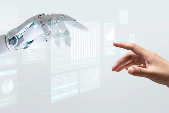 Human and robot connection futuristic technology