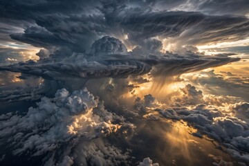 Fototapeta premium Dramatic Storm Clouds Illuminated by Golden Sunset Light.