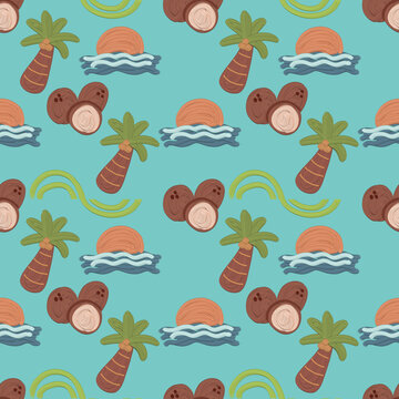 seamless pattern with tree and sea