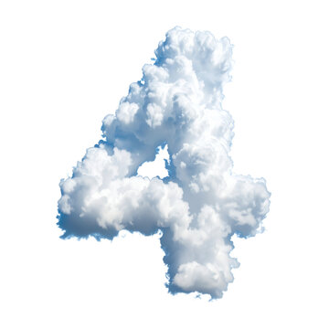 Number four shaped like a fluffy white cloud representing a natural meteorological weather element with realistic soft texture for design projects&nbsp;