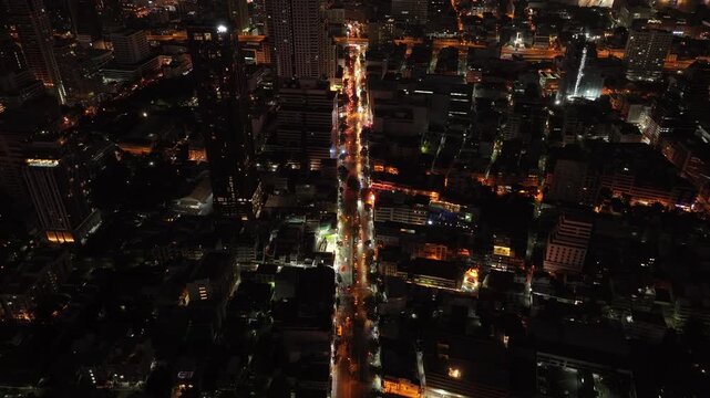 night time life bangkok cityscape traffic street aerial panorama 4k thailand 