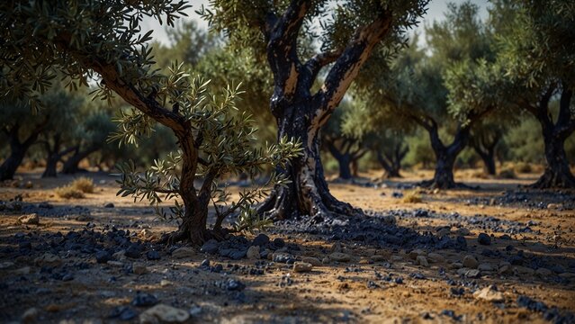 Bunch of olive trees, 3d render style background - Generative AI