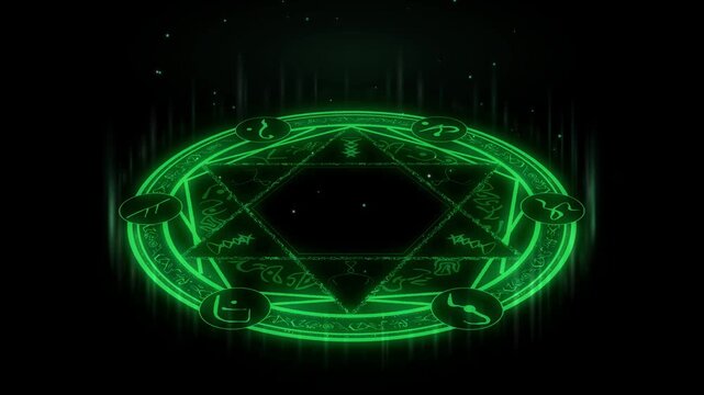 Jade Magic Circle Summoning Ritual With Three Outward Light Pulses Igniting The Hexagram Core On Black Background 4K UHD Luma Key Overlay