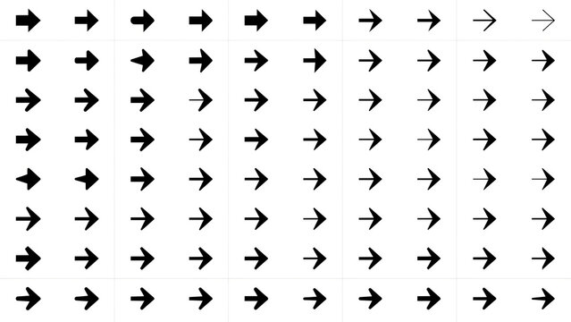 Large set of small black arrow icons arranged in a grid pattern with navigation