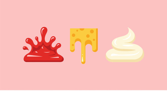 Ketchup melted cheese and mayonnaise sauce splashes
