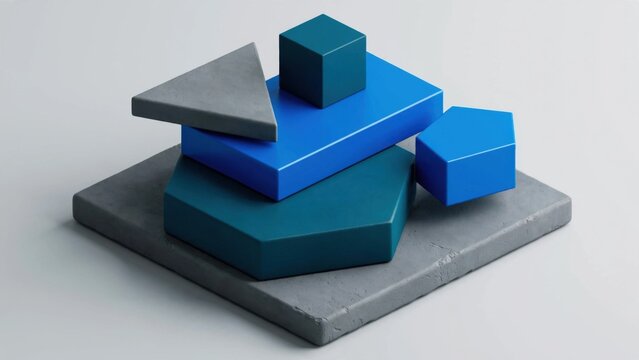 Abstract Geometric Shapes Composition Blue and Gray.