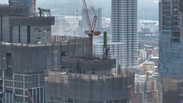 day time bangkok city downtown construction rooftop exterior aerial panorama 4k thailand 