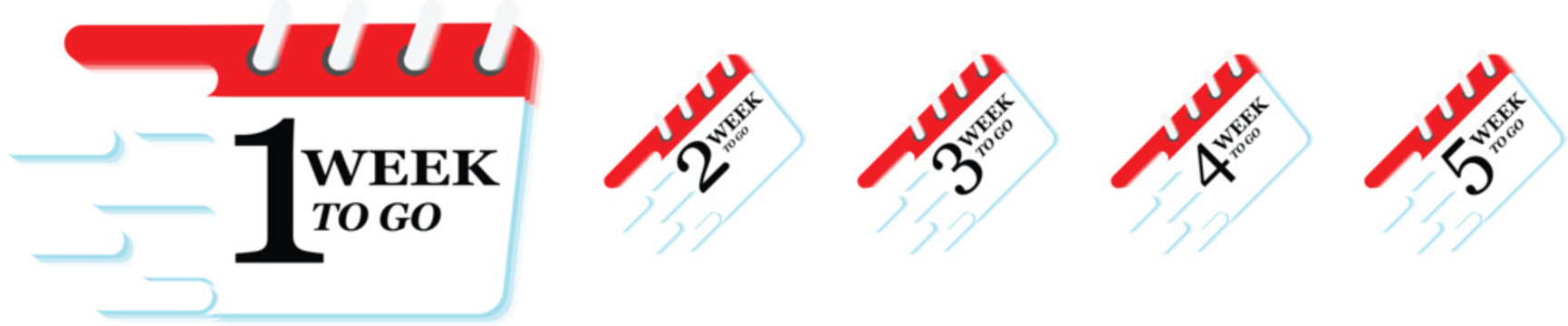 Week to go countdown badge set, 1 week to go countdown calendar badge vector, Calendar week countdown badges set