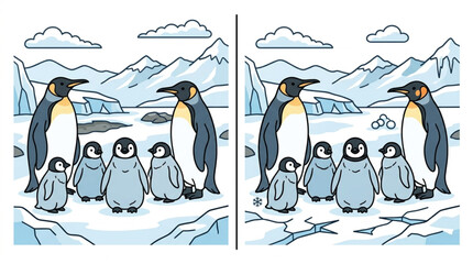 Illustrated Emperor Penguin Family in Snowy Habitat. © Fahmii