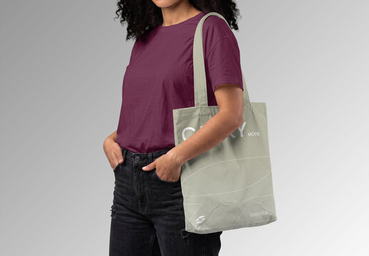 Canvas Tote Bag Mockup with Model