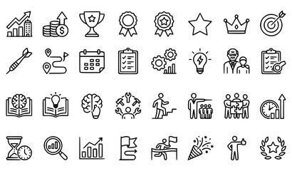 Fototapeta premium Business Success and Personal Development Editable Stroke Line Icon Collection for Growth, Awards and Planning Vector