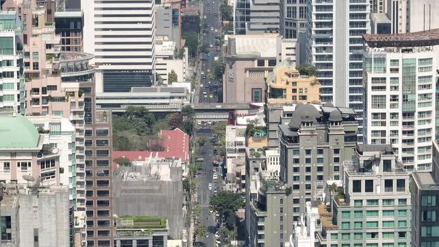 day time bangkok city exterior traffic street aerial panorama 4k thailand