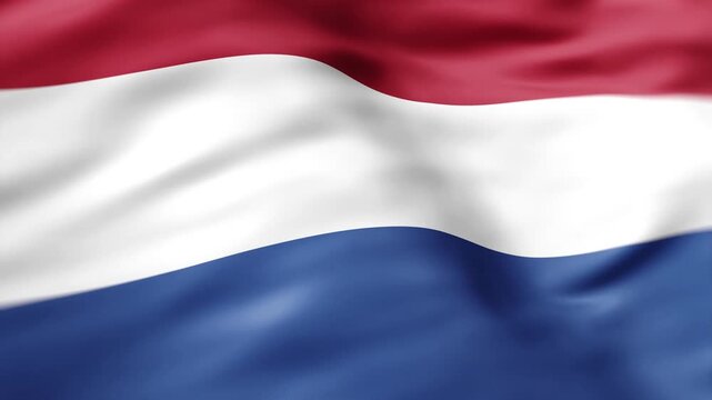 Realistic Dutch flag waving with detailed fabric texture seamless loop video background. 4K UHD Netherlands national flag animation