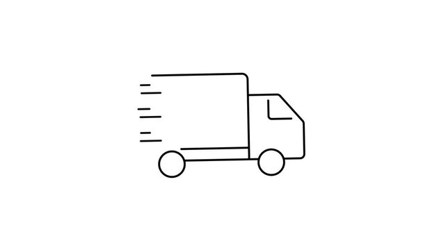Delivery truck icon, Transportation Fast moving shipping delivery truck animation. Black color line icon animation. 4K video