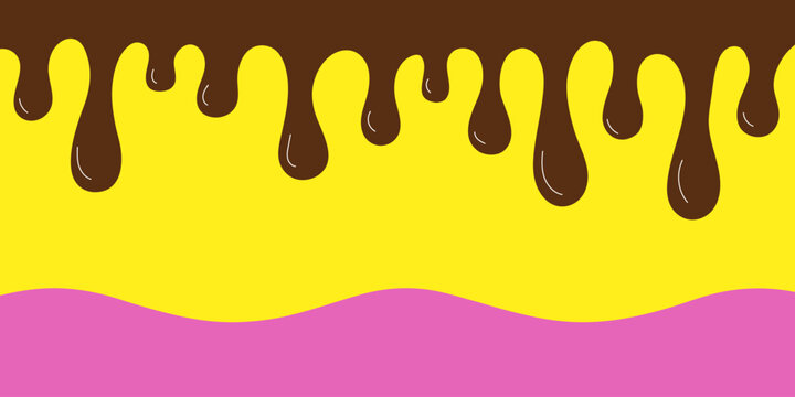 Melted chocolate dripping background minimalist wavy brown yellow pink vector