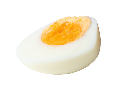 A half of unpeeled cooked or boiled chicken egg with egg yolk isolated with clipping path in png file format