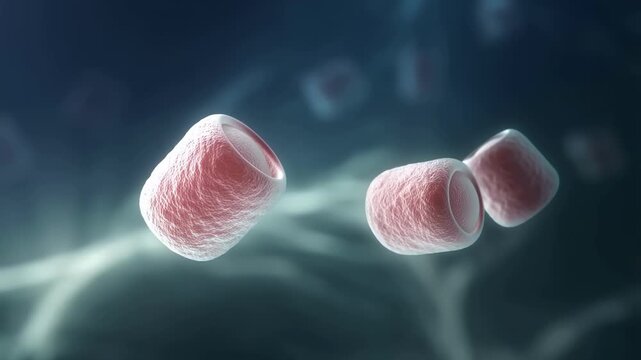 Neisseria bacteria floating in fluidic 3d medical animation with soft glowing background with fluidic environment subtle motion depth video showcases trio detailed