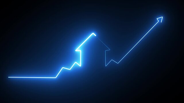 Home icon house sign neon lights animation with dollar icon. Neon House, home building animation. Neon home business graph icon animation.