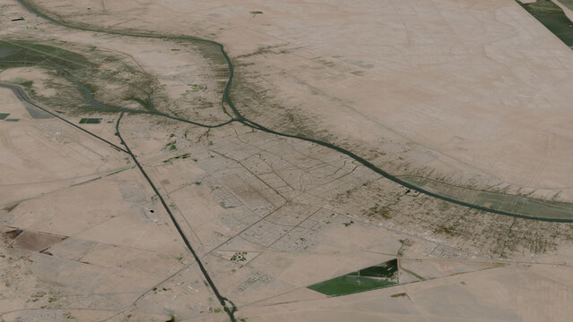 Oblique aerial 3D illustration of Basra, Iraq