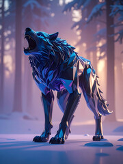 Polygon crystal wolf snow forest winter landscape background nature geometry abstraction environment ice light sunset sunrise concept art illustration technology sculpture vector design element animal