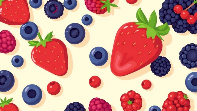 Fresh mixed berries pattern featuring strawberries blueberries raspberries and blackberries