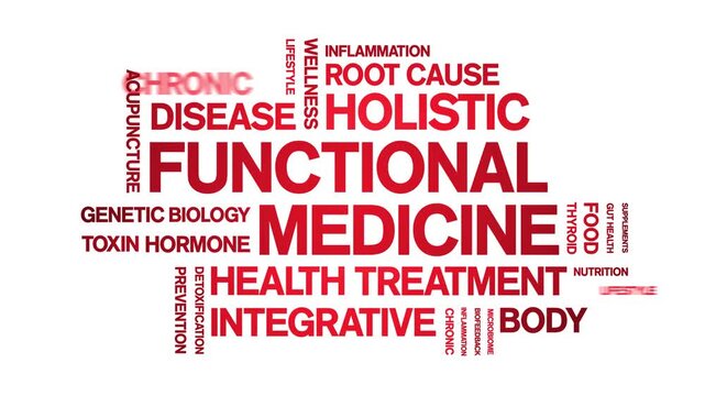 Functional Medicine animated word cloud-animation tag kinetic typography seamless loop.
