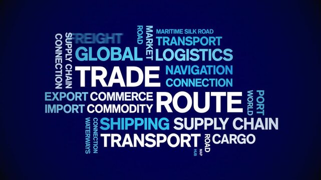 Trade Route animated word cloud-animation tag kinetic typography seamless loop.