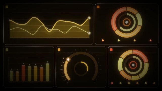 Dashboard Chart Reveal Donut and Line Graph Data Visualization Motion Background Seamless Loop in bright amber tones
