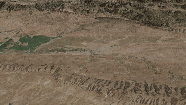 Oblique aerial 3D illustration of Zakho, Iraq