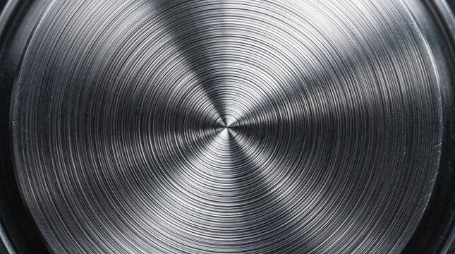 Closeup of a circular brushed metal texture background, stainless steel surface with concentric patterns