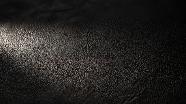 Closeup of black leather texture with natural grain and soft lighting, high quality material background for design and luxury concepts