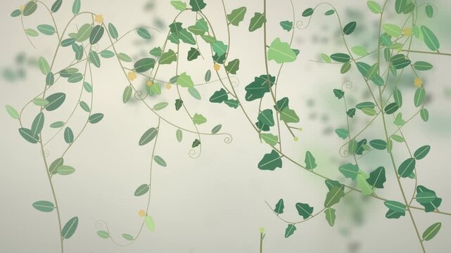 Climbing Vine Growing With Unfurling Leaves And Curling Tendrils Botanical Nature Background Seamless Loop in subtle jade tones