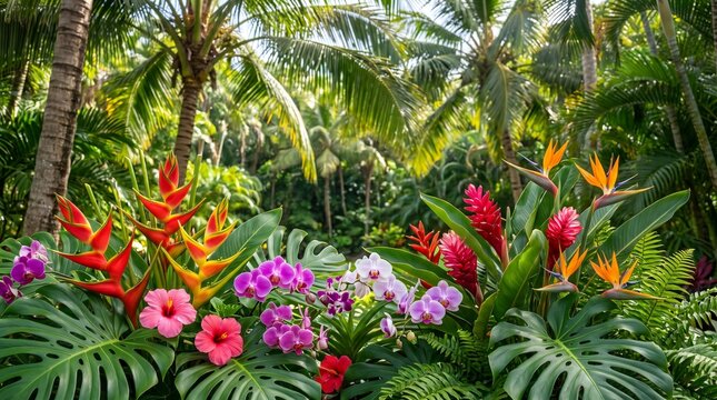Botanical Garden Pathway with Colorful Flowers and Butterflies