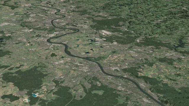 Oblique aerial 3D illustration of Bonn, Germany