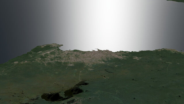 Oblique aerial 3D illustration of Malabo, Equatorial Guinea