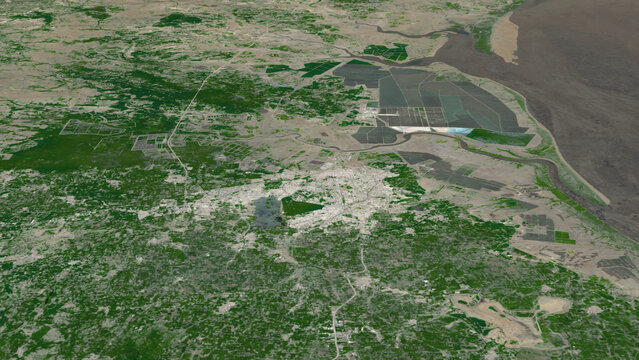 Oblique aerial 3D illustration of Bhavnagar, India